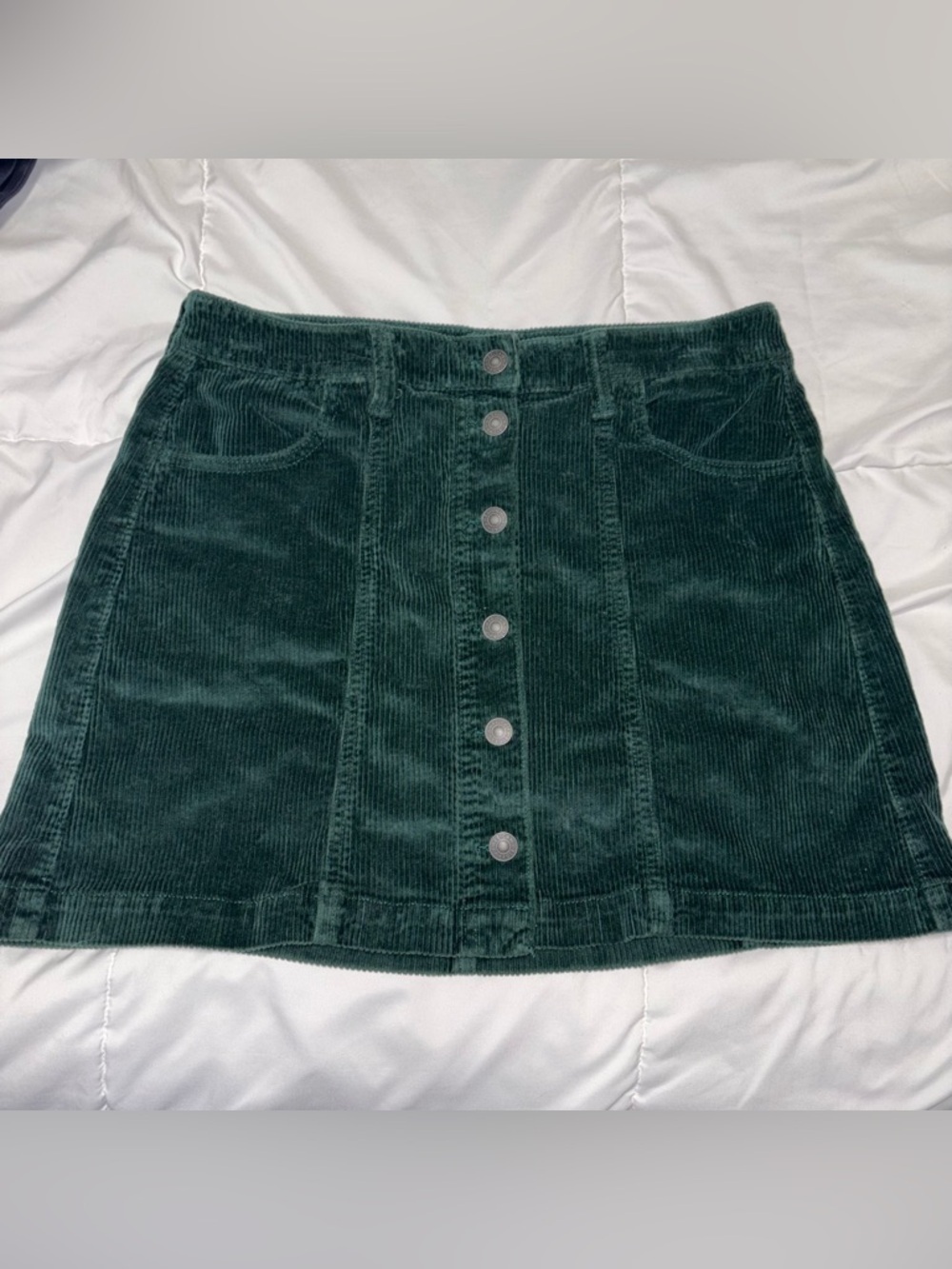 American Eagle Super High Rise A Line Stretch Corduroy Skirt Hunter Green